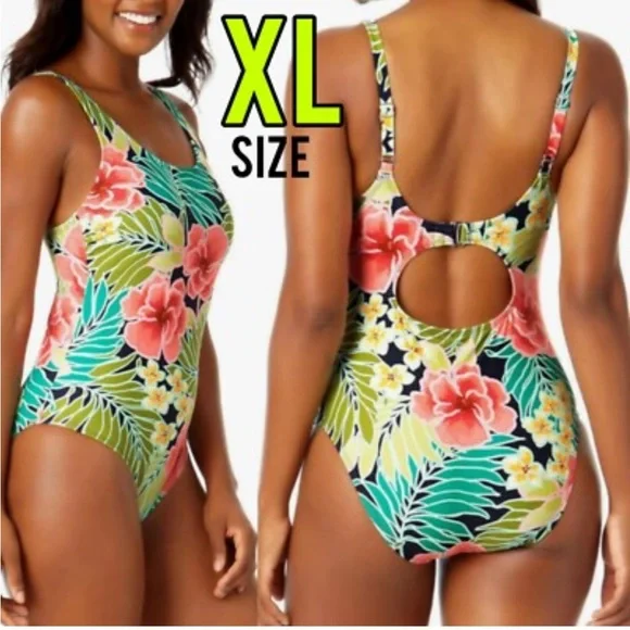 HURLEY One-Piece Swimsuit Pink Poppy Floral Adjustable Straps size small - Picture 2 of 6